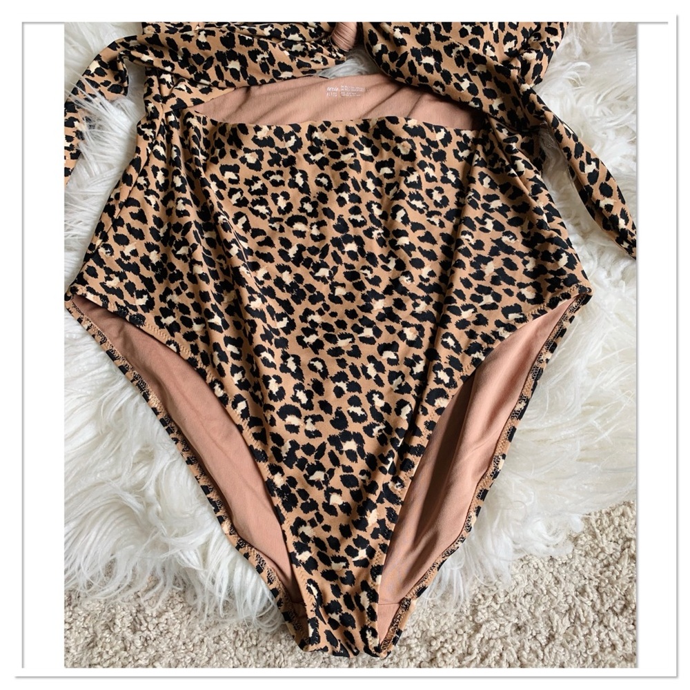 Aerie Cut Out Tie Wrap One Piece Swimsuit Animal Print Brown Black Size XL - Picture 4 of 8